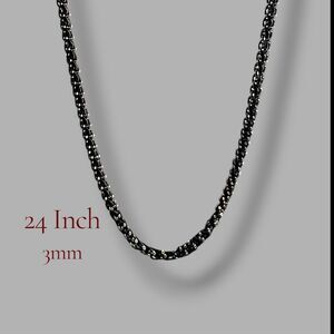 Black Braided Wheat Chain Necklace | 24"  | 3mm